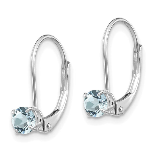 14k White Gold 4mm Round March/Aquamarine Leverback Earrings