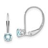 14k White Gold 4mm Round March/Aquamarine Leverback Earrings