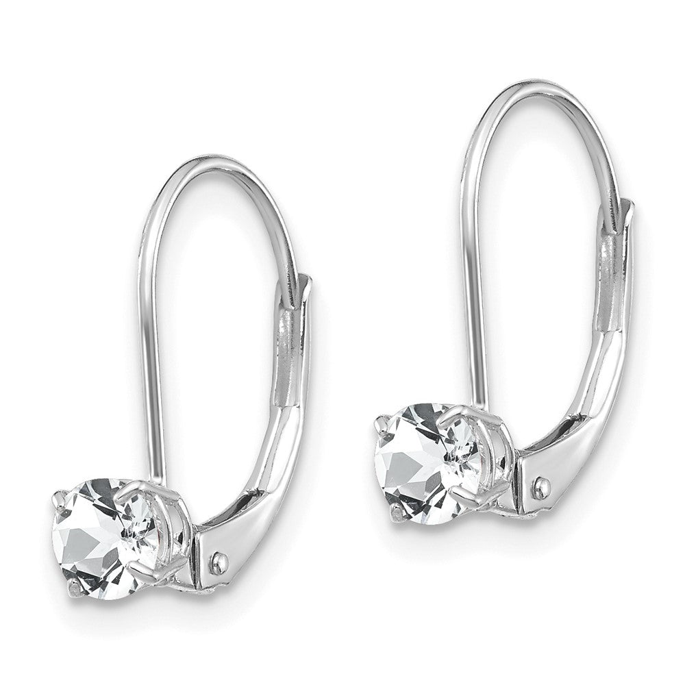 14k White Gold 4mm Round April/White Topaz Leverback Earrings