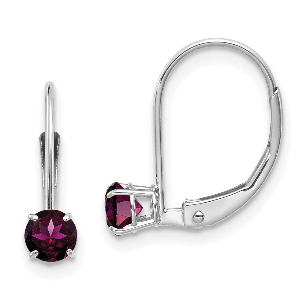 14k White Gold 4mm Round June/Rhodolite Garnet Leverback Earrings