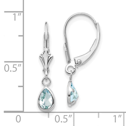 14k White Gold 6x4 Pear Bezel March/Aquamarine Leverback Earrings