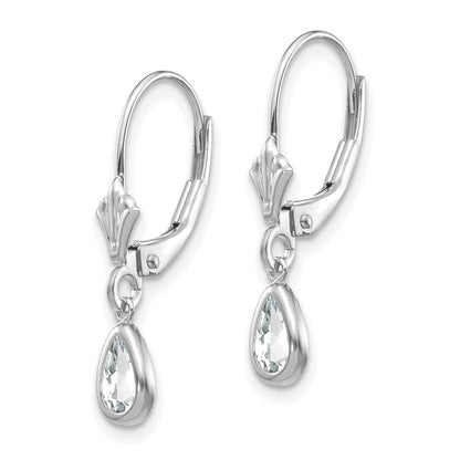 14k White Gold 6x4 Pear Bezel April/White Topaz Leverback Earrings