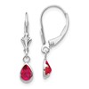 14k White Gold 6x4 Pear Bezel July/Ruby Leverback Earrings