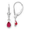14k White Gold 6x4 Pear Bezel July/Ruby Leverback Earrings