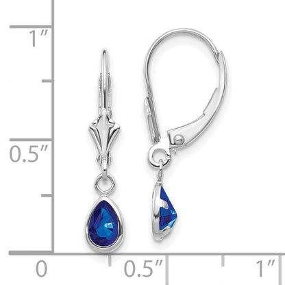 14k White Gold 6x4 Pear Bezel September/Sapphire Leverback Earrings