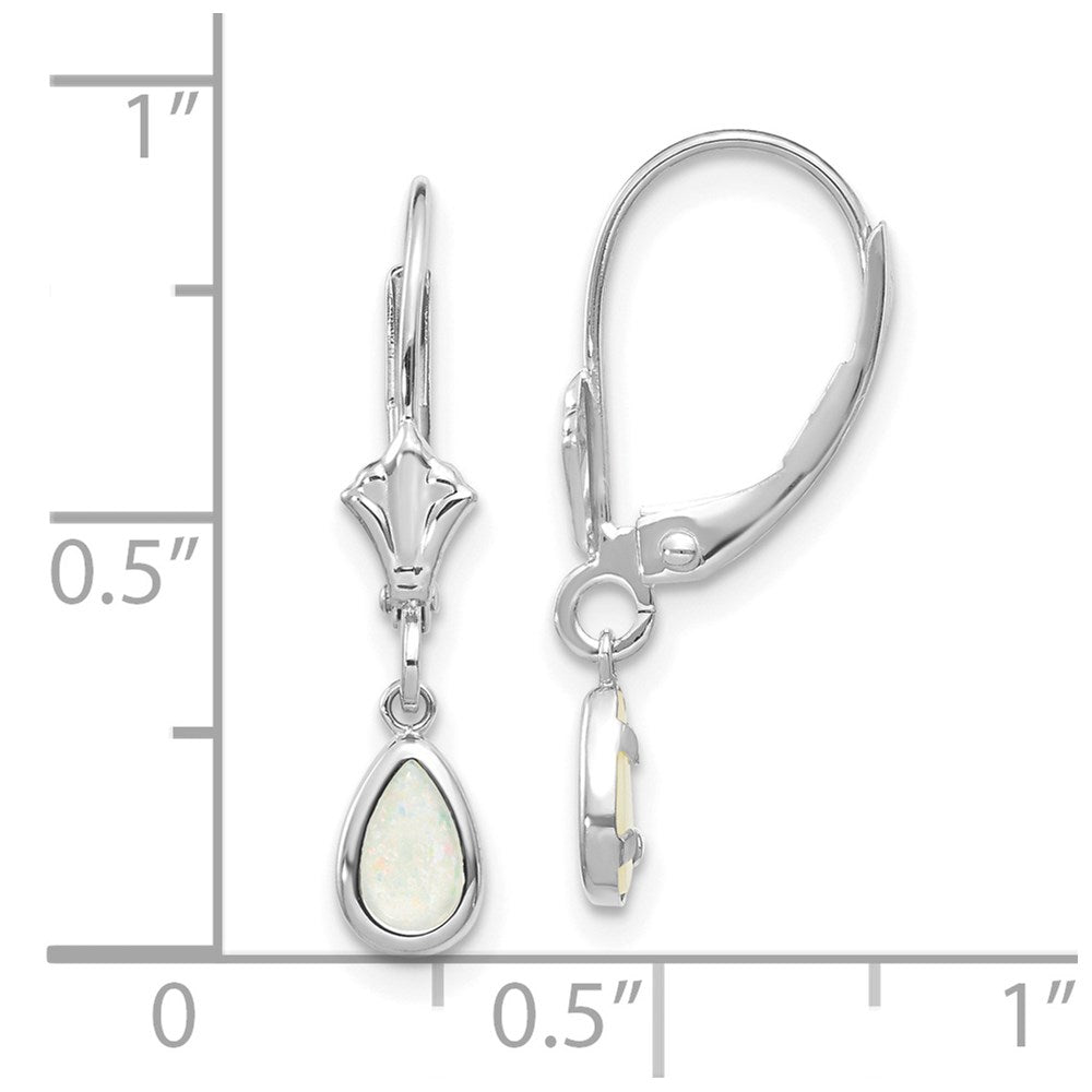 14k White Gold 6x4 Pear Bezel October/Opal Leverback Earrings