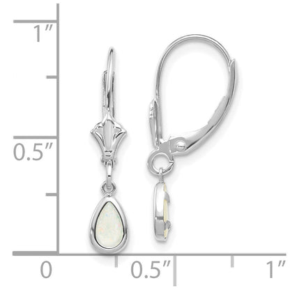 14k White Gold 6x4 Pear Bezel October/Opal Leverback Earrings