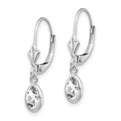 14k White Gold 6x4 Oval Bezel April/White Topaz Leverback Earrings