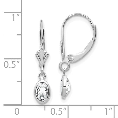 14k White Gold 6x4 Oval Bezel April/White Topaz Leverback Earrings