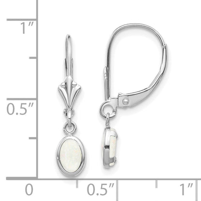 14k White Gold 6x4 Oval Bezel October/Opal Leverback Earrings