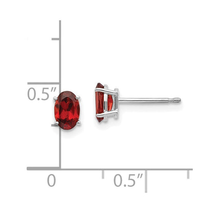 14k White Gold 6x4 Oval January/Garnet Post Earrings