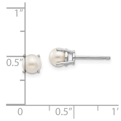 14k White Gold 4.5mm Round June/Freshwater Cultured Pearl Post Earrings