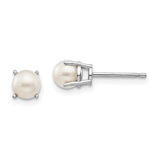 14k White Gold 4.5mm Round June/Freshwater Cultured Pearl Post Earrings