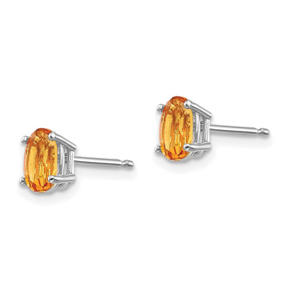 14k White Gold 6x4 Oval November/Citrine Post Earrings