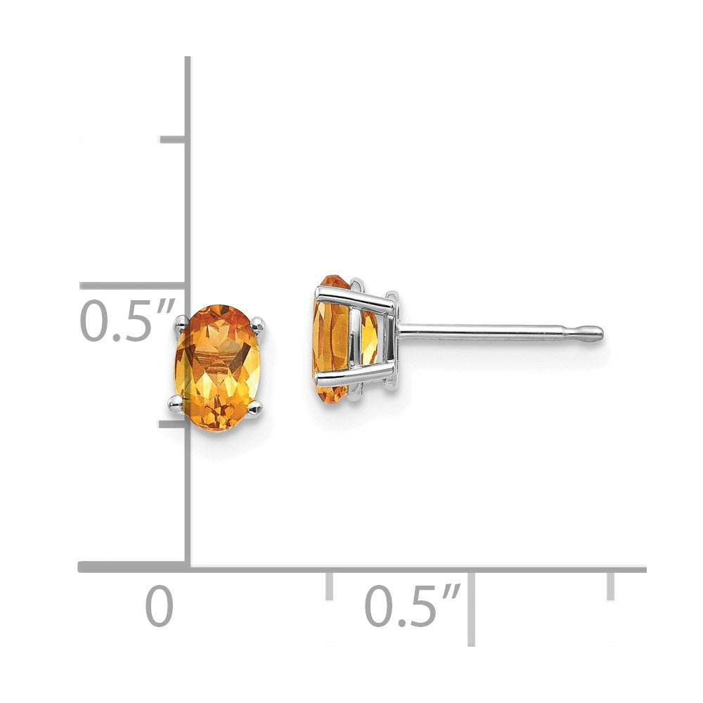 14k White Gold 6x4 Oval November/Citrine Post Earrings