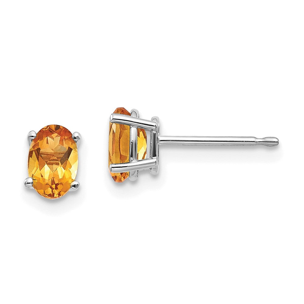 14k White Gold 6x4 Oval November/Citrine Post Earrings