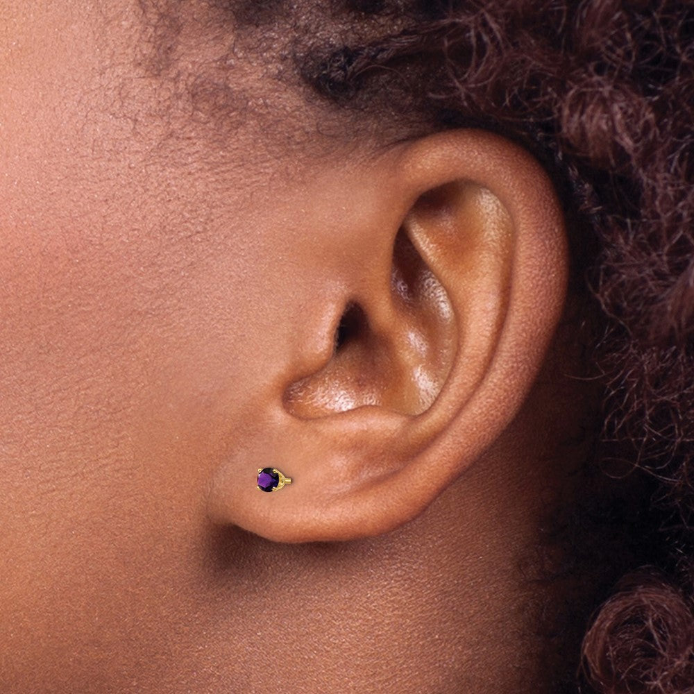 14k 3mm Round February/Amethyst Post Earrings