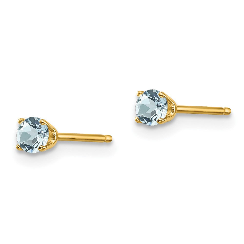 14k 3mm Round March/Aquamarine Post Earrings