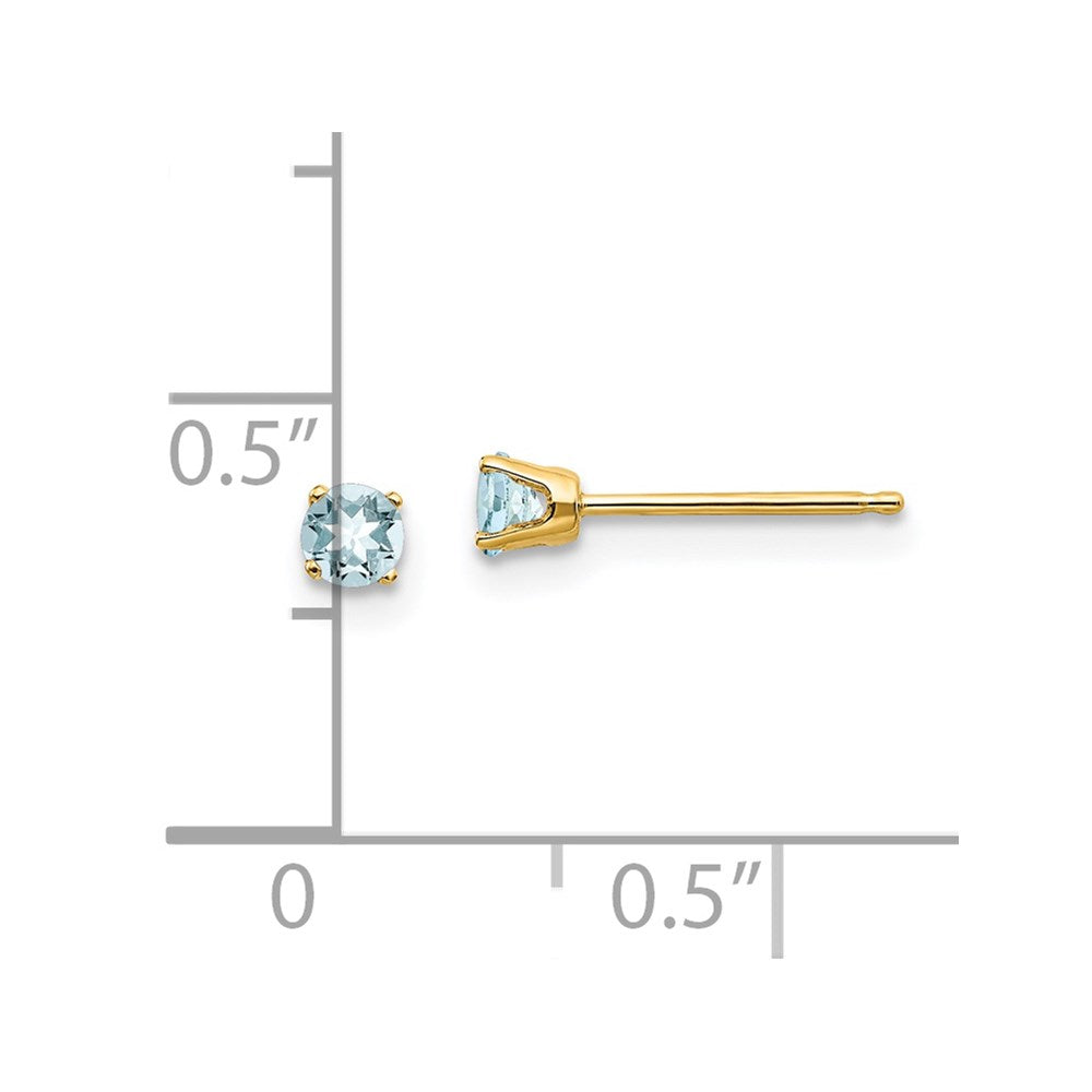 14k 3mm Round March/Aquamarine Post Earrings