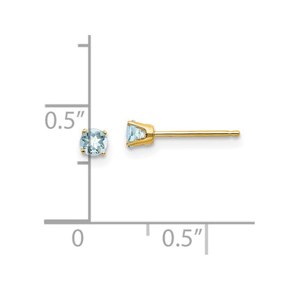 14k 3mm Round March/Aquamarine Post Earrings