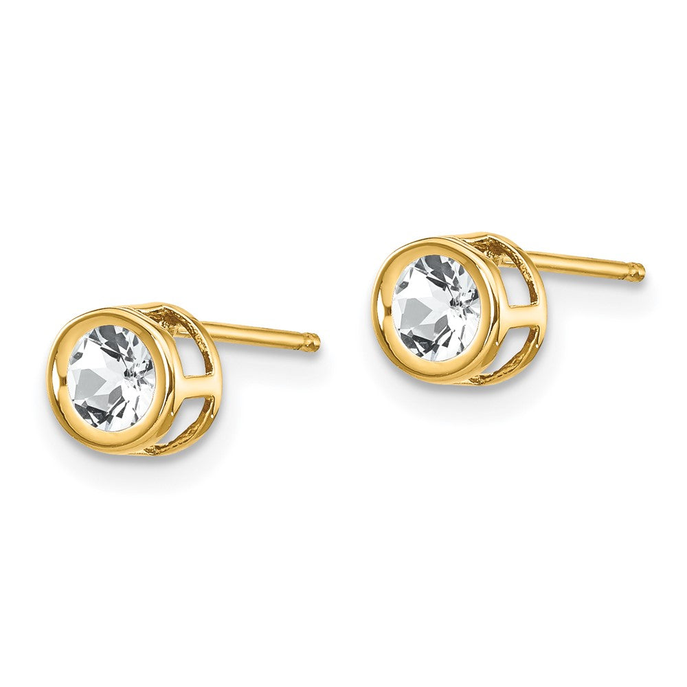 14k 4mm Round Bezel April/White Topaz Post Earrings