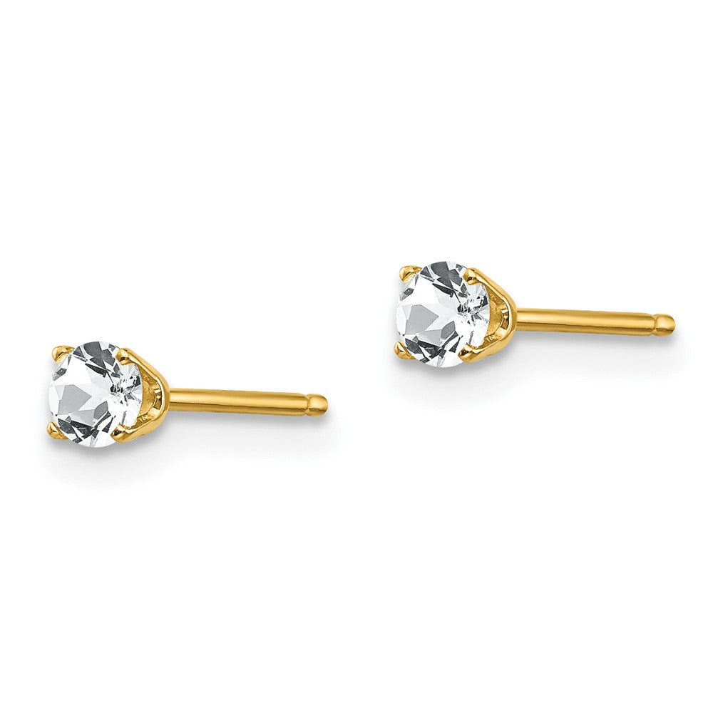 14k 3mm Round April/ White Topaz Post Earrings
