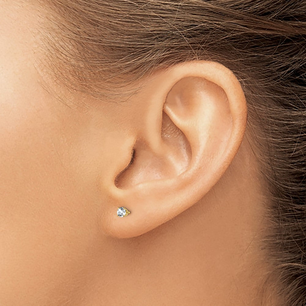 14k 3mm Round April/ White Topaz Post Earrings