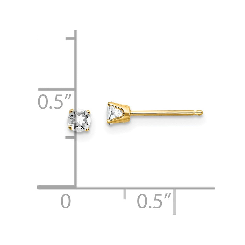 14k 3mm Round April/ White Topaz Post Earrings