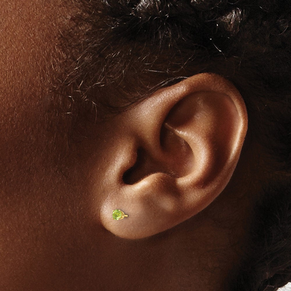 14k 3mm Round August/Peridot Post Earrings