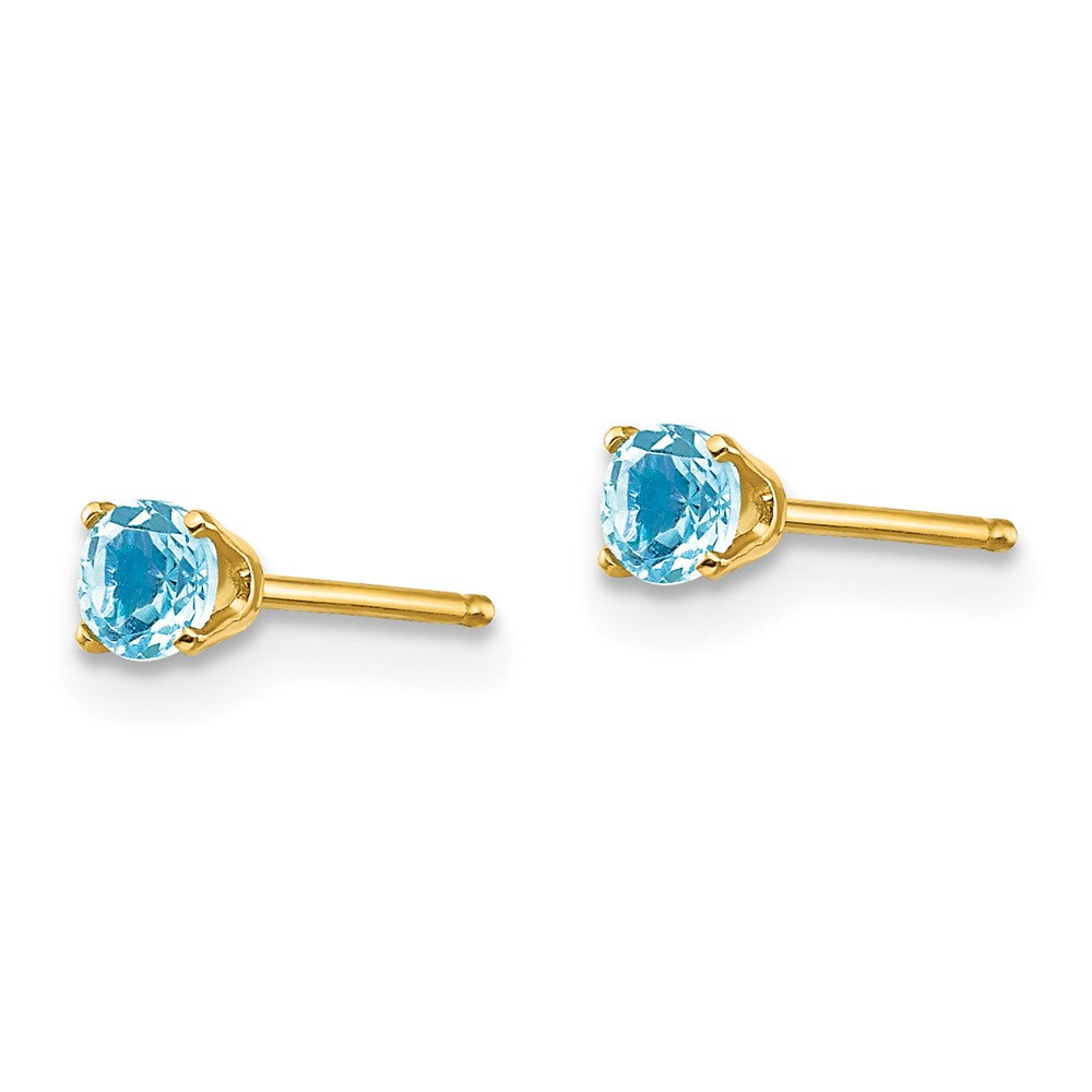 14k 3mm Round December/Blue Topaz Post Earrings