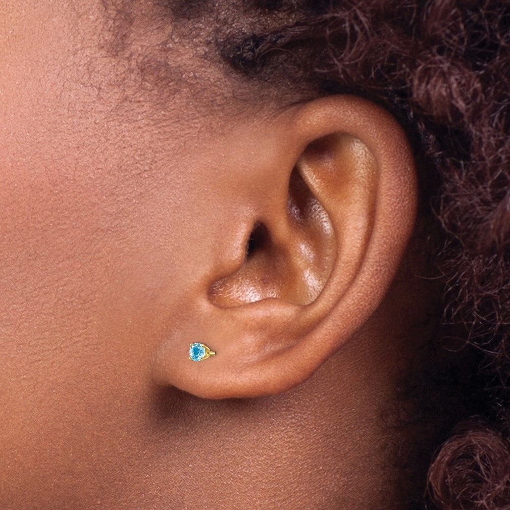 14k 3mm Round December/Blue Topaz Post Earrings