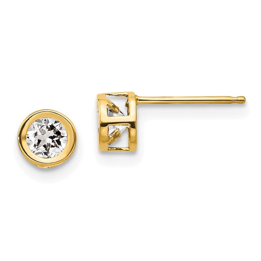 14k 4mm Round Bezel April/White Topaz Post Earrings