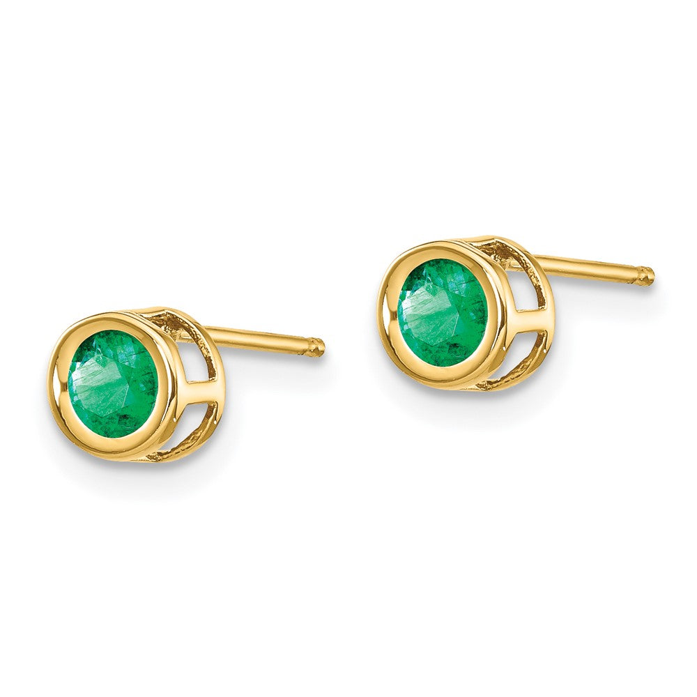 14k 4mm Round Bezel May/Emerald Post Earrings
