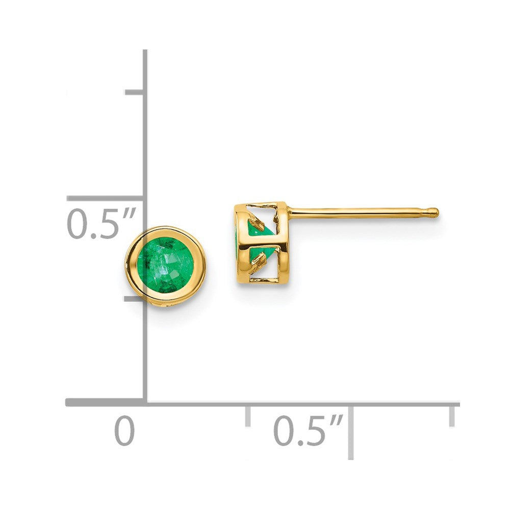 14k 4mm Round Bezel May/Emerald Post Earrings