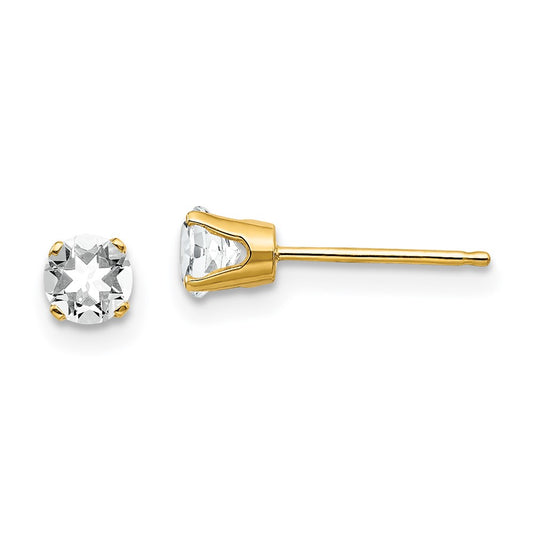 14k 4mm Round April/White Topaz Post Earrings