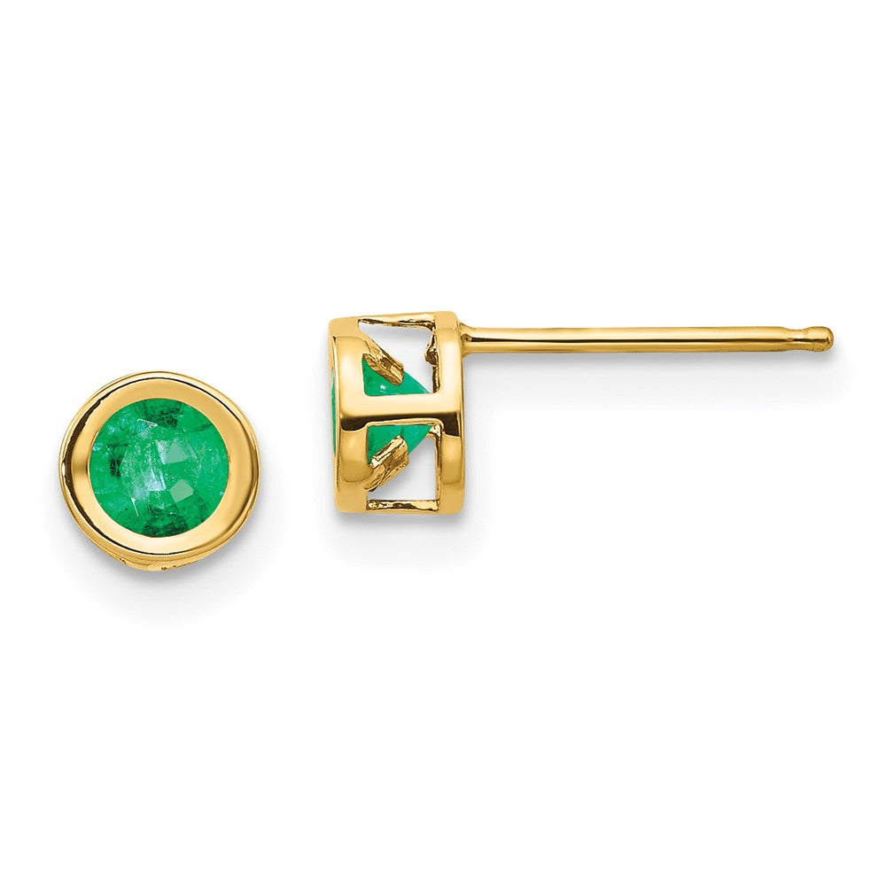 14k 4mm Round Bezel May/Emerald Post Earrings