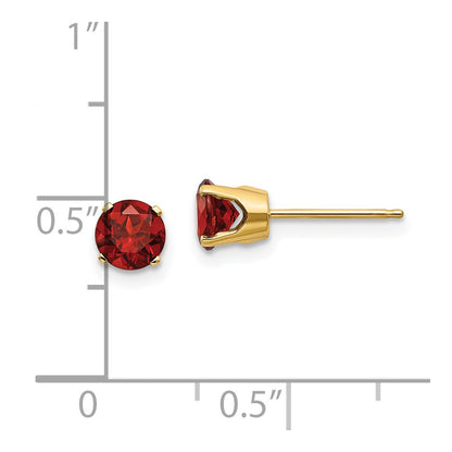 14k 5mm Round Garnet Earrings - January