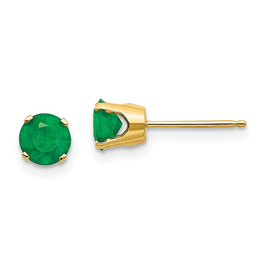 14k 5mm Round Natural Emerald Earrings - May