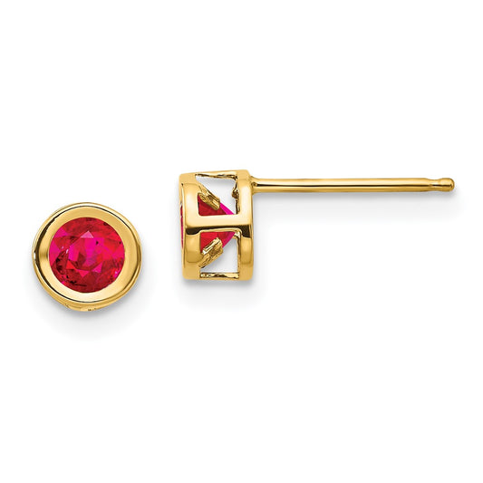 14k 4mm Round Bezel July/Ruby Post Earrings