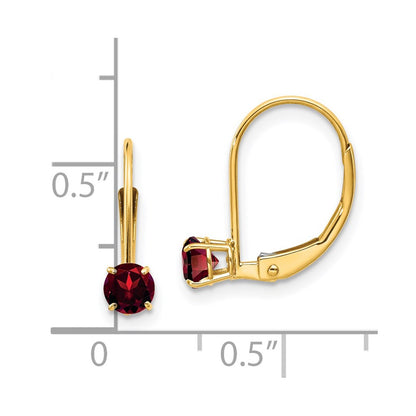 14k 4mm Round January/Garnet Leverback Earrings