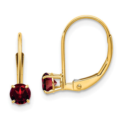 14k 4mm Round January/Garnet Leverback Earrings