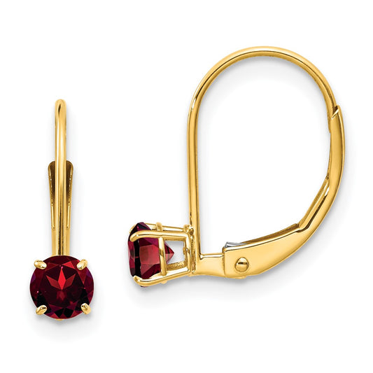 14k 4mm Round January/Garnet Leverback Earrings