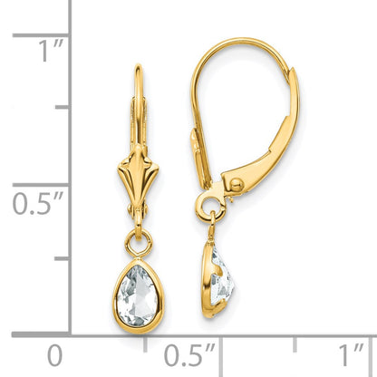 14k 6x4mm Pear Bezel April/White Topaz Leverback Earrings