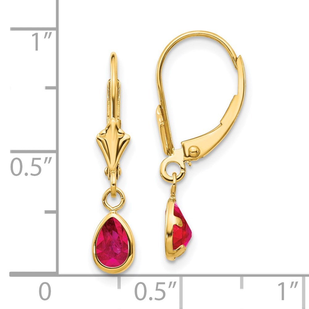 14k 6x4mm Pear Bezel July/Ruby Leverback Earrings