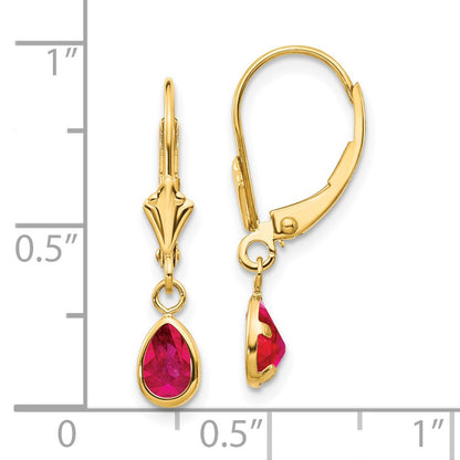 14k 6x4mm Pear Bezel July/Ruby Leverback Earrings