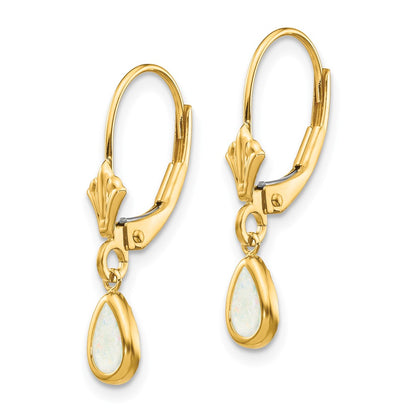 14k 6x4mm Pear Bezel October/Opal Leverback Earrings