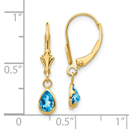14k 6x4mm Pear Bezel December/Blue Topaz Leverback Earrings