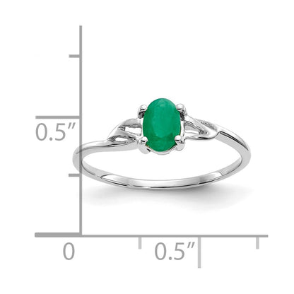 14k White Gold 6x4 Oval Emerald Birthstone Ring