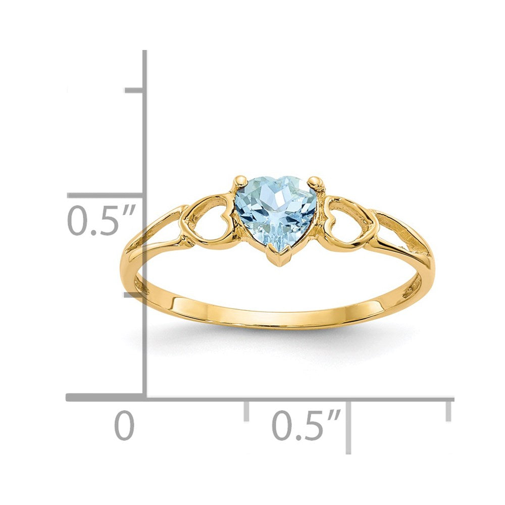 14k 5mm Heart Aquamarine Birthstone Ring
