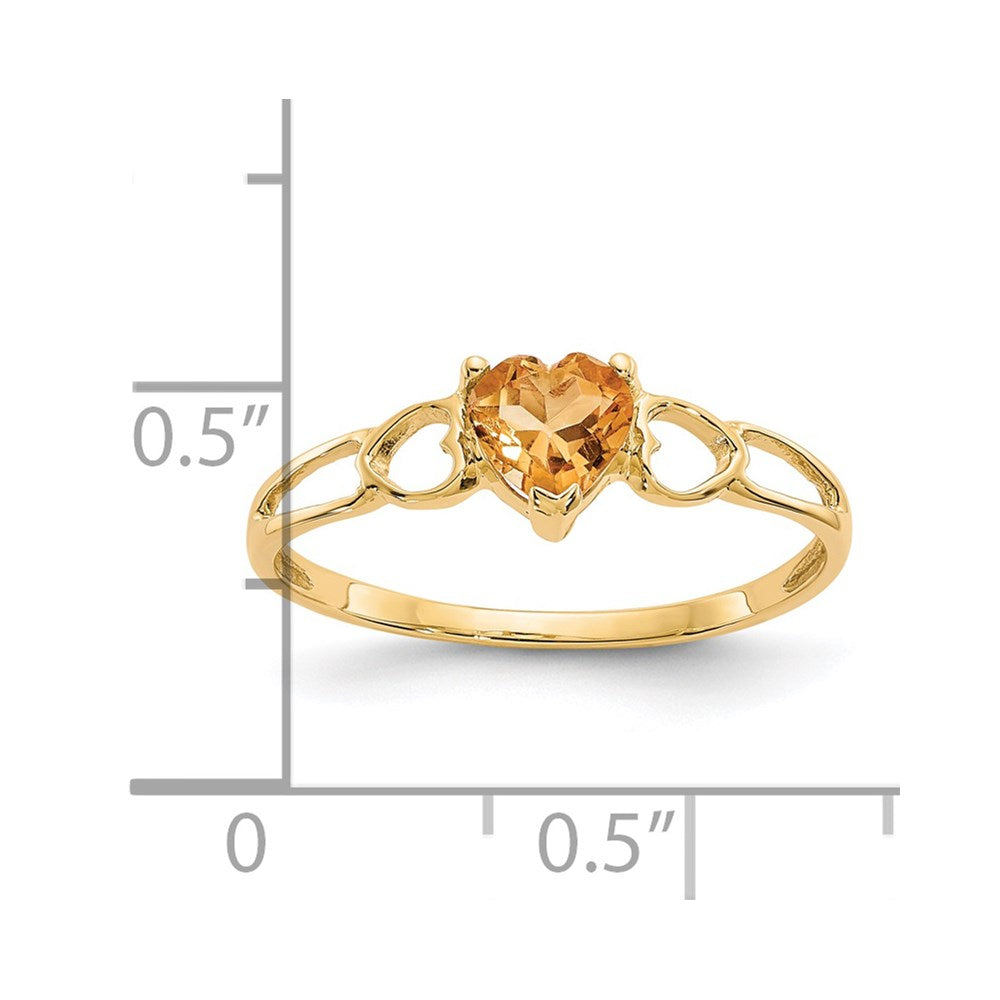 14k 5mm Heart Citrine Birthstone Ring